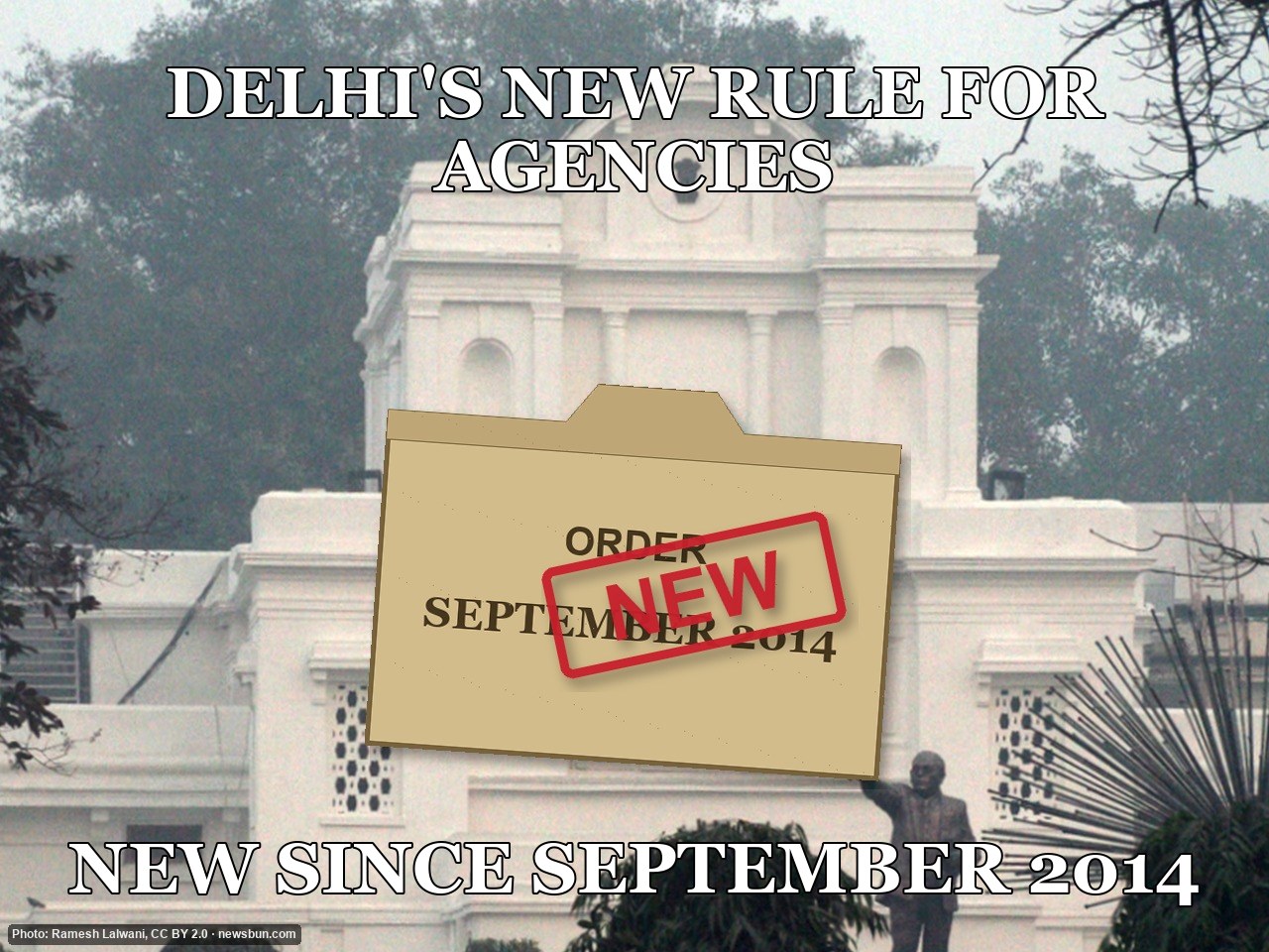 Real photo, trimmed and resized only: the Delhi Legislative Assembly building (file photo, not the Labour Dept). Drawn props, captions and sound by…
