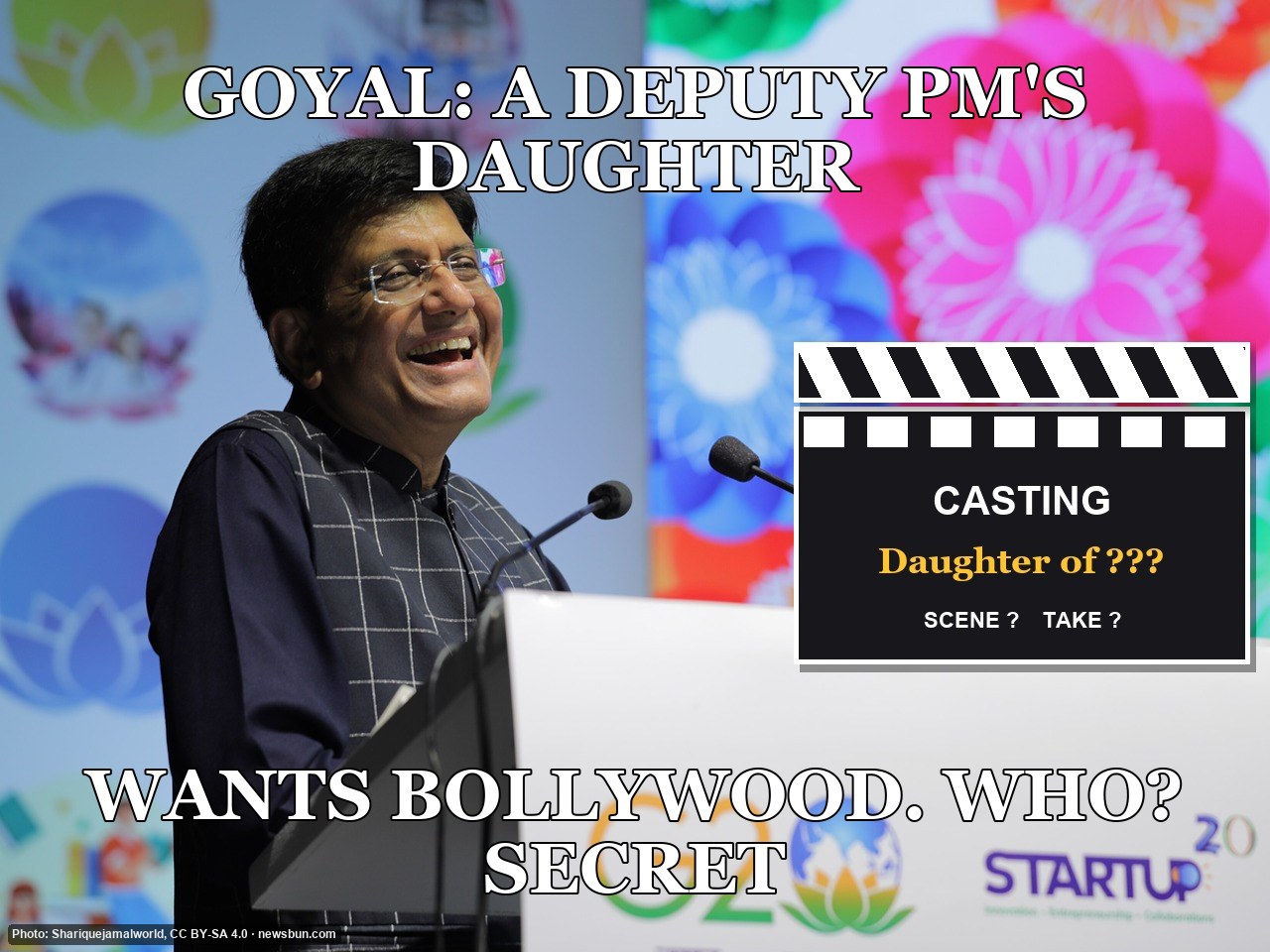 Real photo, trimmed and resized only: Piyush Goyal at the Startup20 Summit in Gurugram, . Drawn props, captions and sound by newsbun.